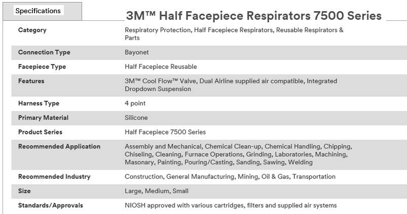 ماسک تنفسی شیمیایی نیم صورت 3M مدل 7502 4 ماسک تری ام 3M 7500