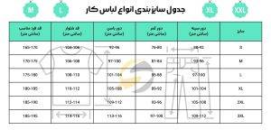 راهنمای انتخاب سایز لباس کار و نحوه صحیح اندازه گیری 3 جدول سایز بندی انواع لباس کار
